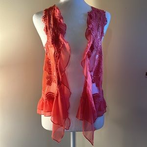 Umgee Pink Rose Lace Vest - Medium/Large